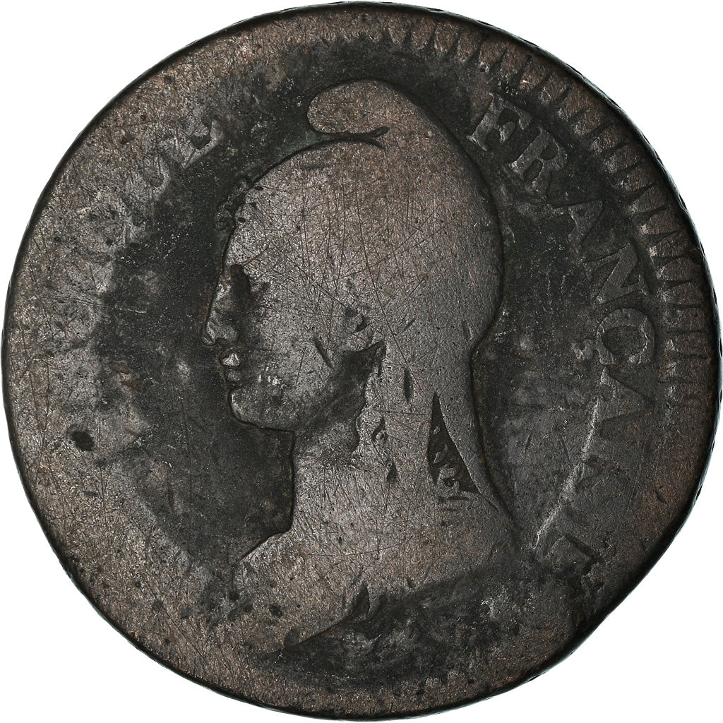 Moneta, Francia, Dupré, Decime, 1795, Paris, B+, Bronzo, KM:637.1, Gadoury:186