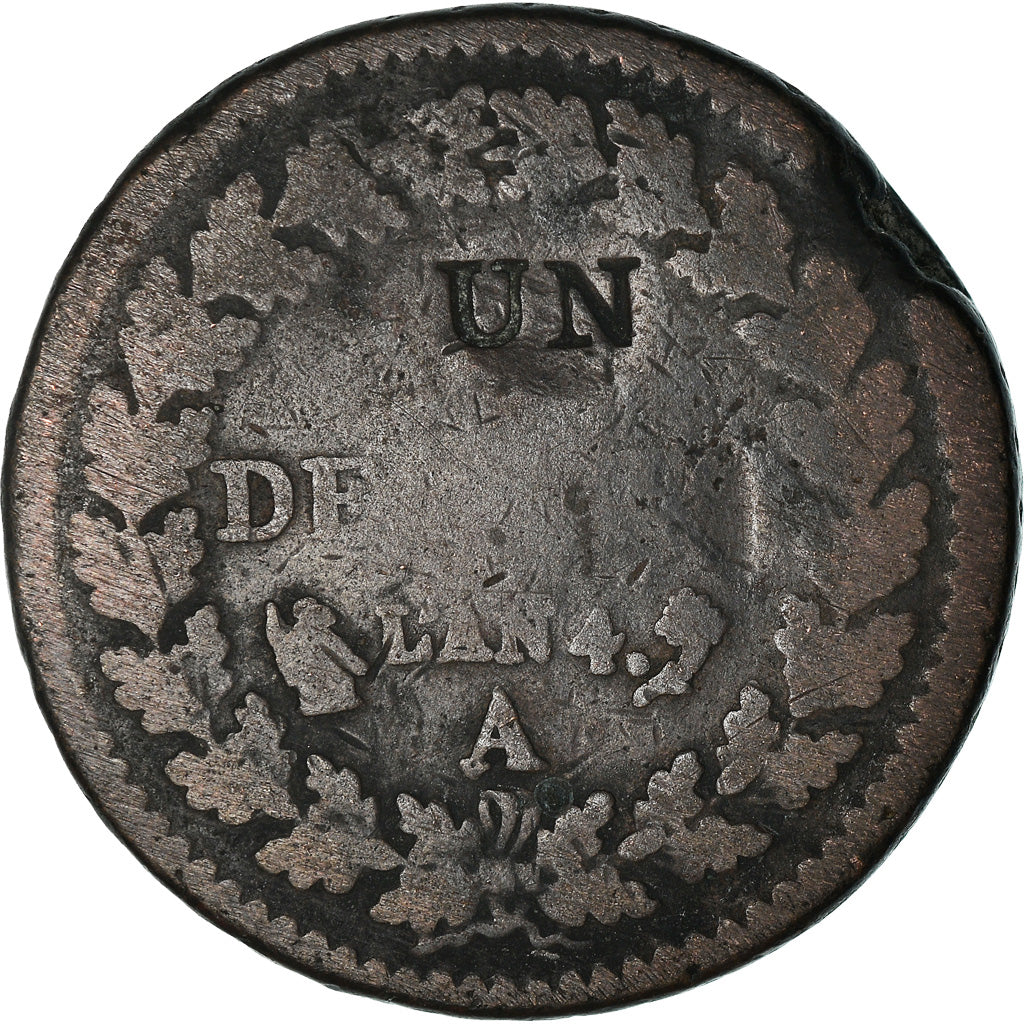 Moneta, Francia, Dupré, Decime, 1795, Paris, B+, Bronzo, KM:637.1, Gadoury:186