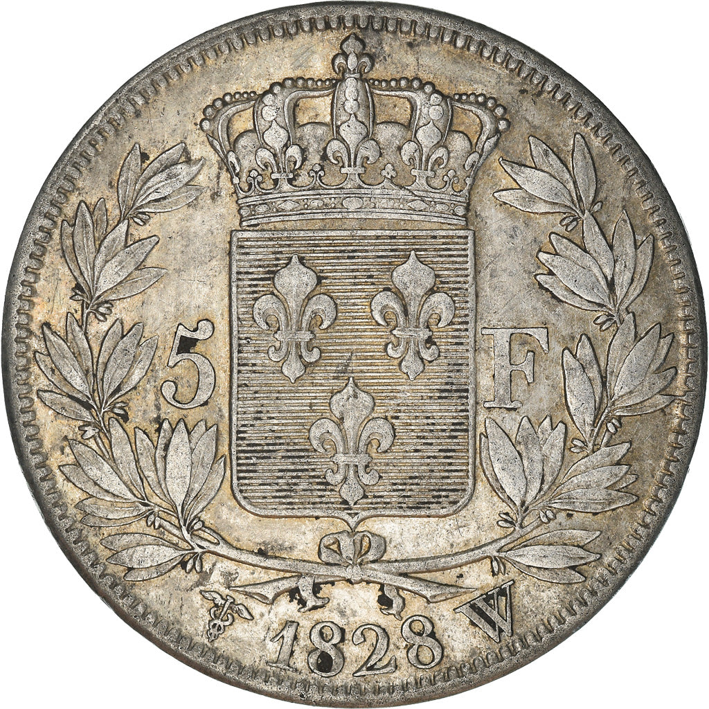 Moneda, Francia, Charles X, 5 Francs, 1828, Lille, MBC, Plata, KM:728.13
