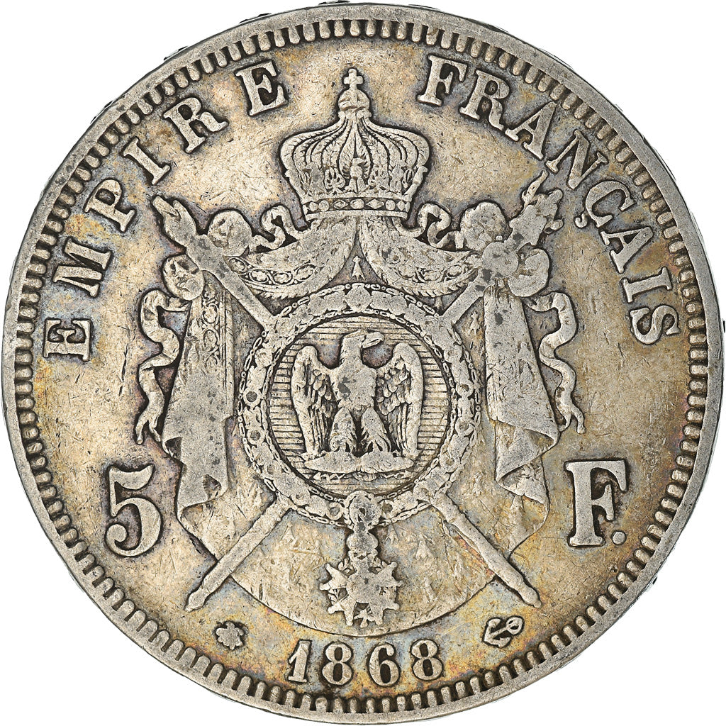 Munten, Frankrijk, Napoleon III, 5 Francs, 1868, Paris, FR+, Zilver, KM:799.1