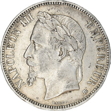 Moneda, Francia, Napoleon III, 5 Francs, 1868, Strasbourg, MBC, Plata, KM:799.2
