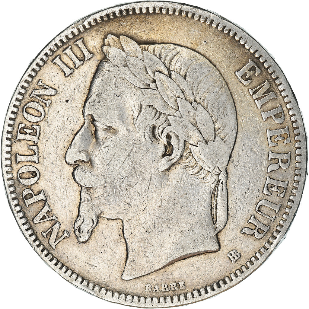 Coin, France, Napoleon III, 5 Francs, 1870, Strasbourg, VF(20-25), Silver