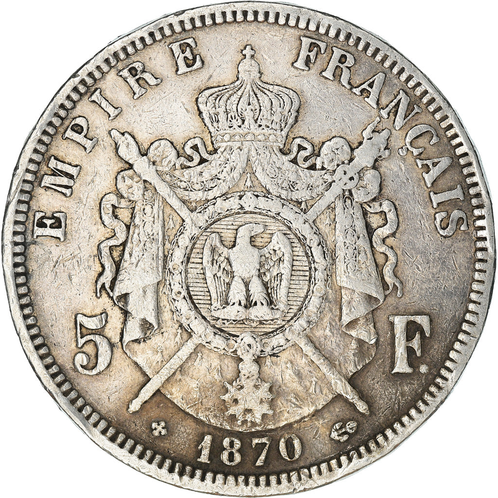 Coin, France, Napoleon III, 5 Francs, 1870, Strasbourg, VF(20-25), Silver