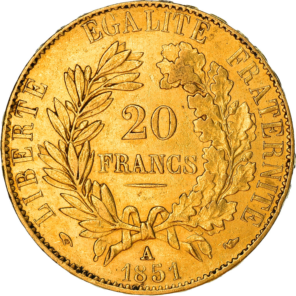 Munten, Frankrijk, Cérès, 20 Francs, 1851, Paris, PR, Goud, KM:762