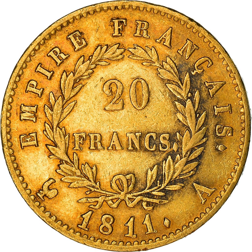 Moeda, França, Napoléon I, 20 Francs, 1811, Paris, VF(30-35), Dourado