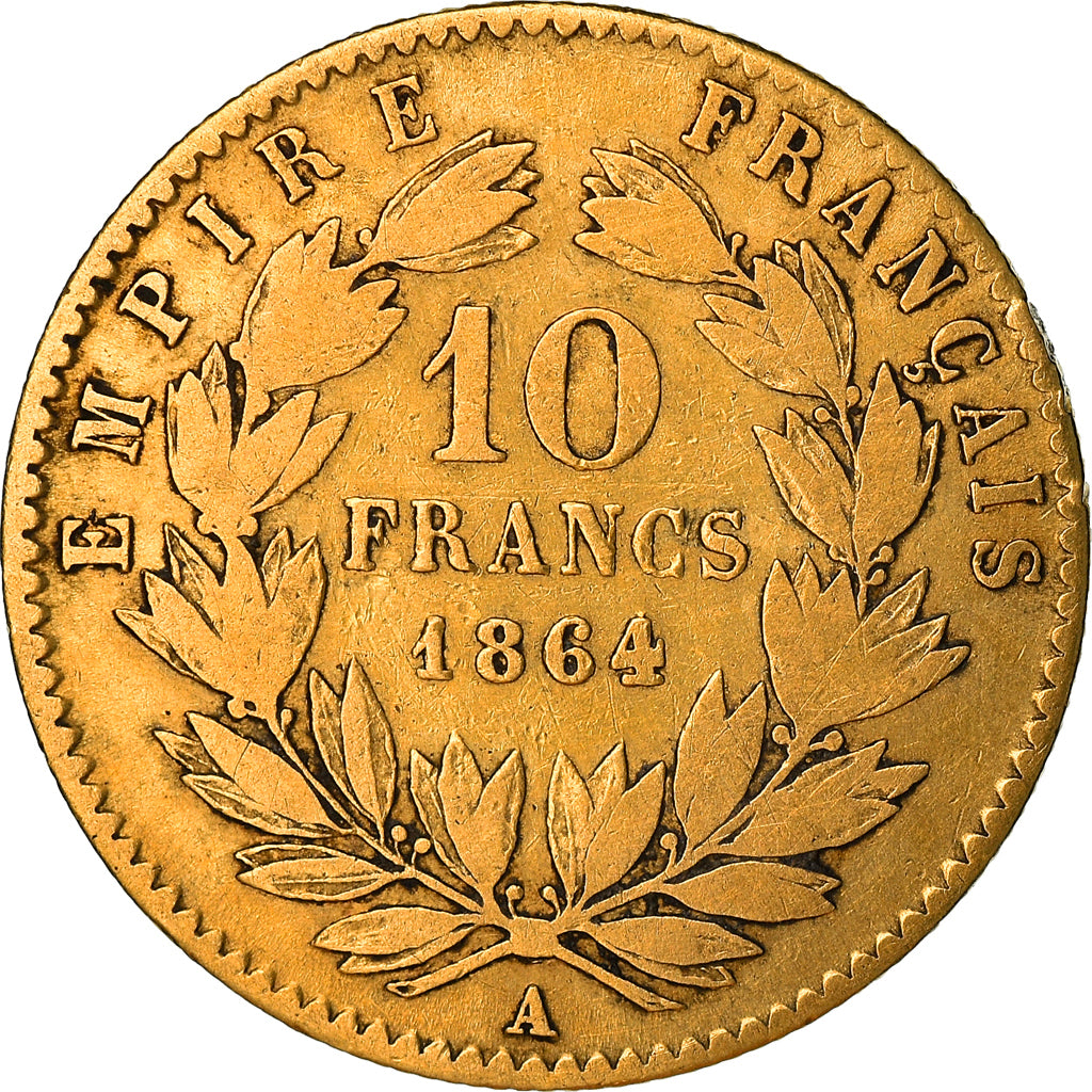 Moneta, Francia, Napoléon III, 10 Francs, 1864, Paris, MB, Oro, KM:800.1