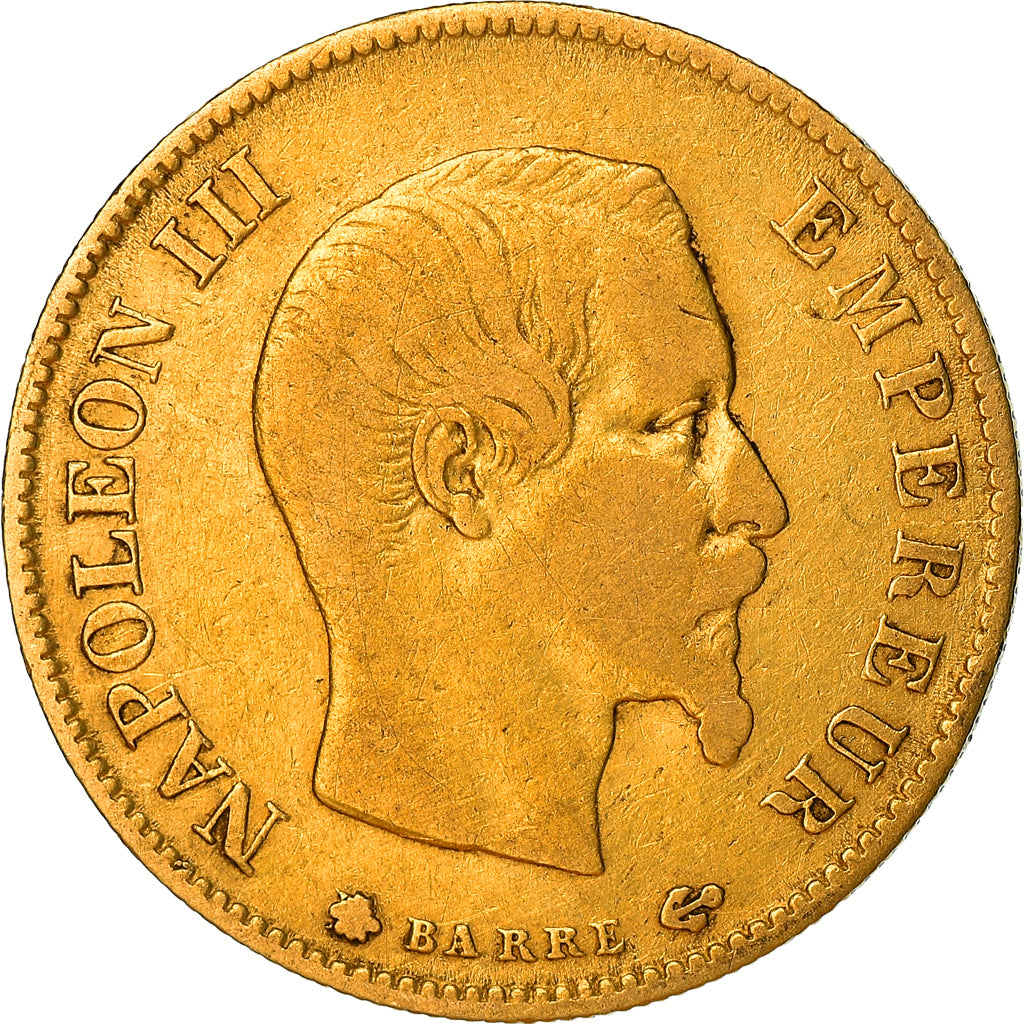 Moneda, Francia, Napoléon III, 10 Francs, 1858, Strasbourg, BC+, Oro, KM:784.4