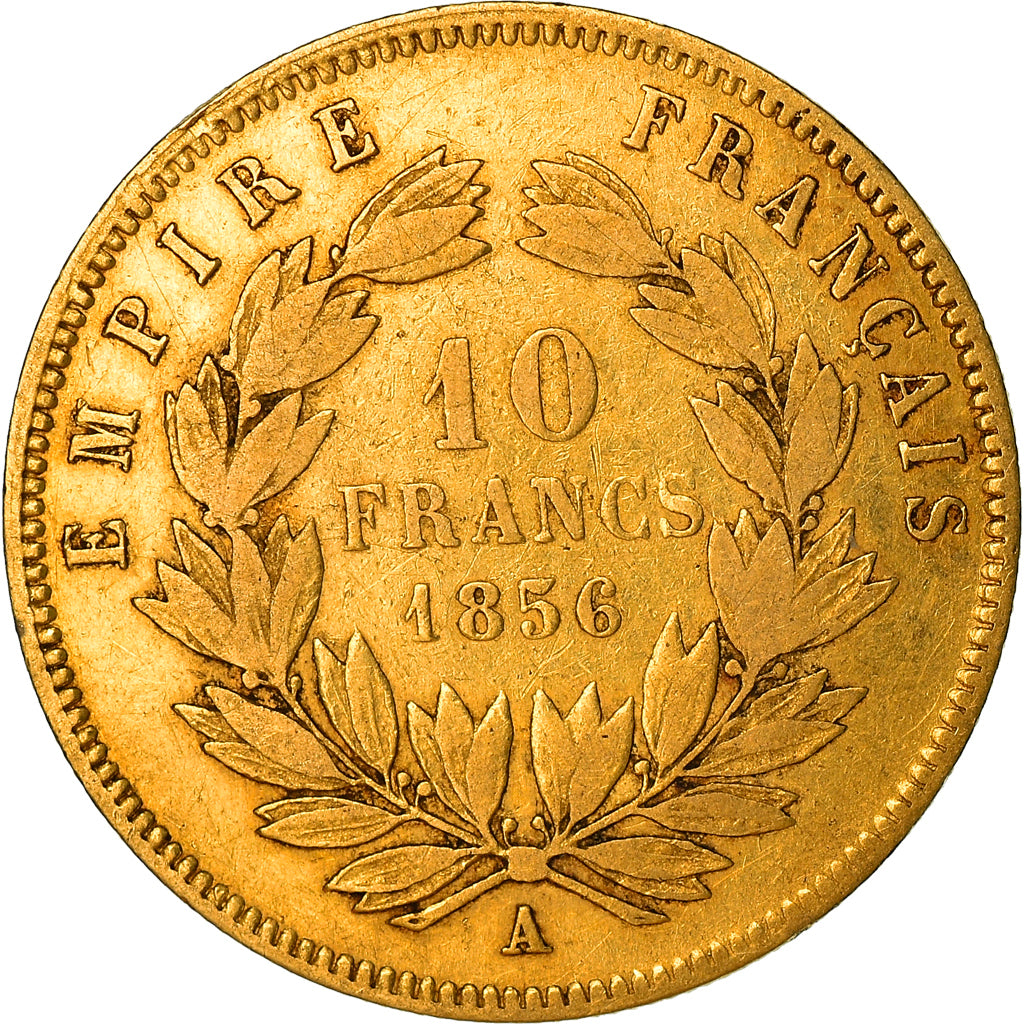 Moeda, França, Napoléon III, 10 Francs, 1856, Paris, VF(30-35), Dourado