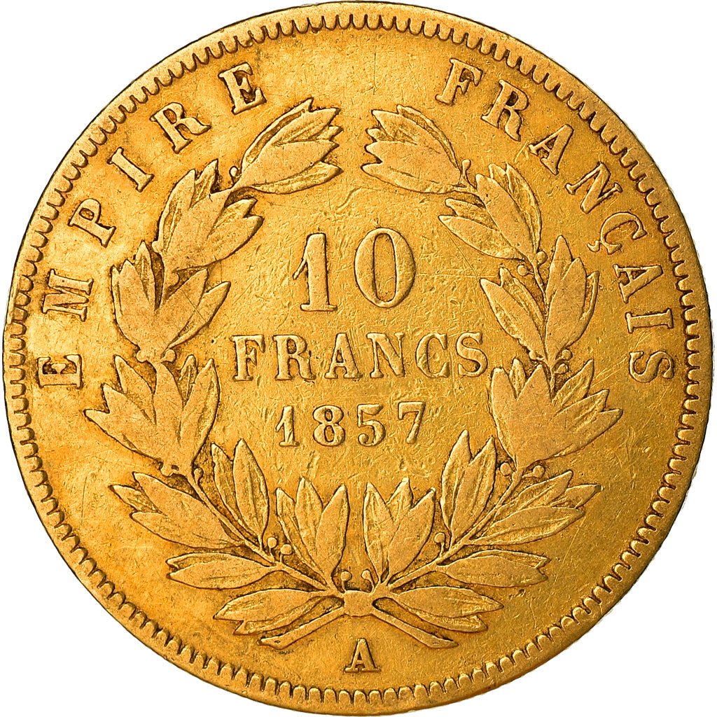 Coin, France, Napoléon III, 10 Francs, 1857, Paris, VF(30-35), Gold, KM:784.3