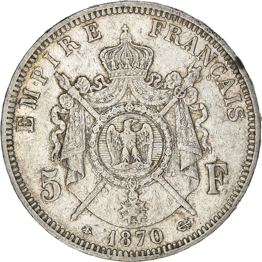 Munten, Frankrijk, Napoléon III, 5 Francs, 1870, Paris, ZF, Zilver, KM:799.1