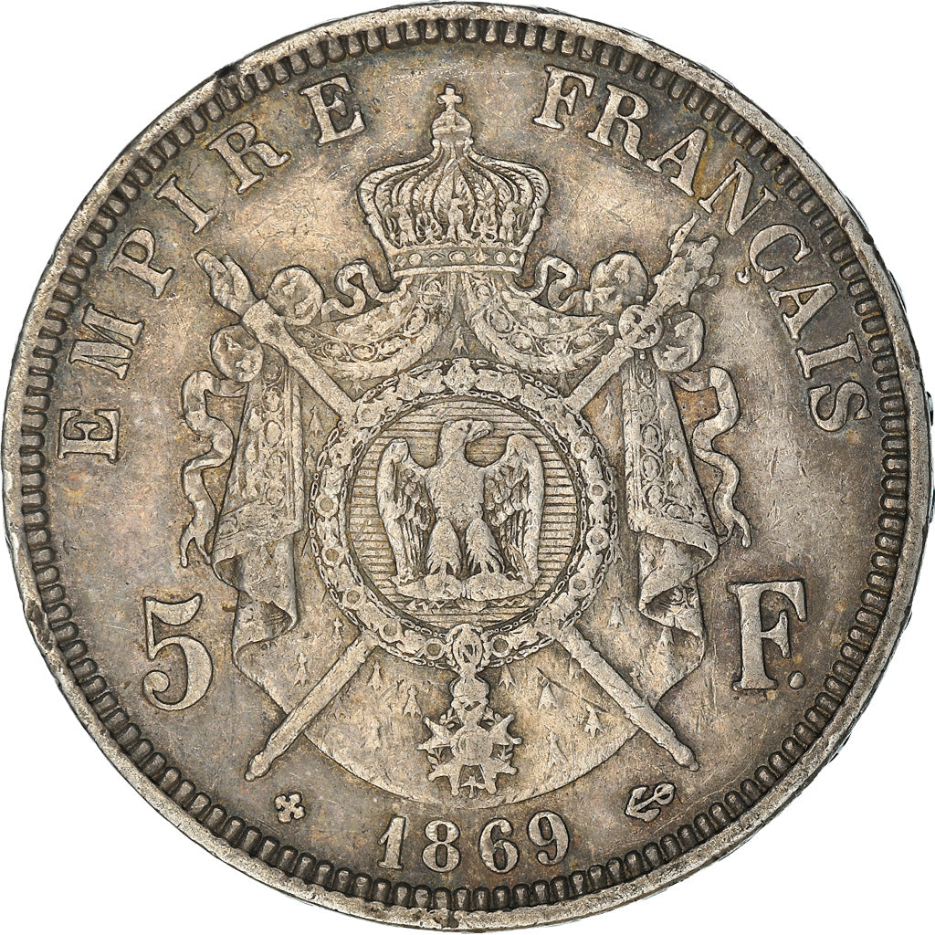 Moneta, Francja, Napoléon III, 5 Francs, 1869, Strasbourg, EF(40-45), Srebro