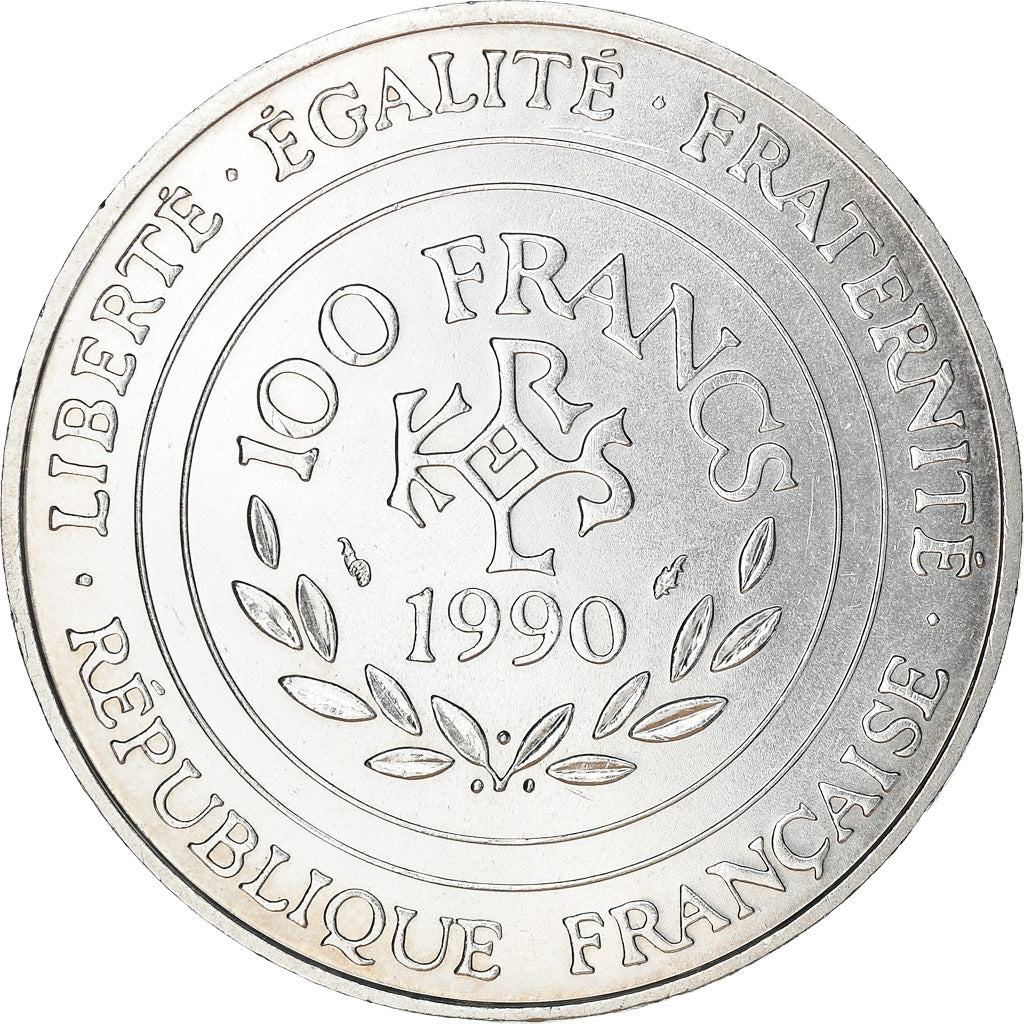 Coin, France, Charlemagne, 100 Francs, 1990, AU(55-58), Silver, KM:982