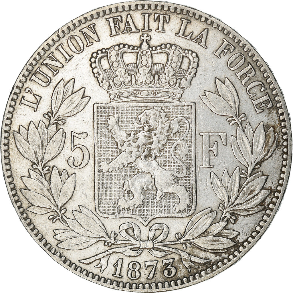 Moneda, Bélgica, Leopold II, 5 Francs, 5 Frank, 1873, MBC, Plata, KM:24