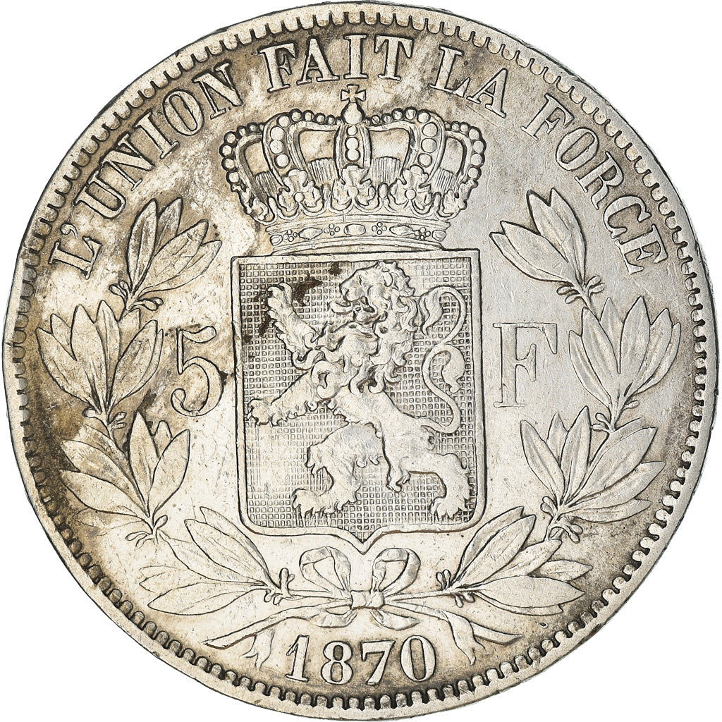 Moneta, Belgio, Leopold II, 5 Francs, 5 Frank, 1870, MB+, Argento, KM:24