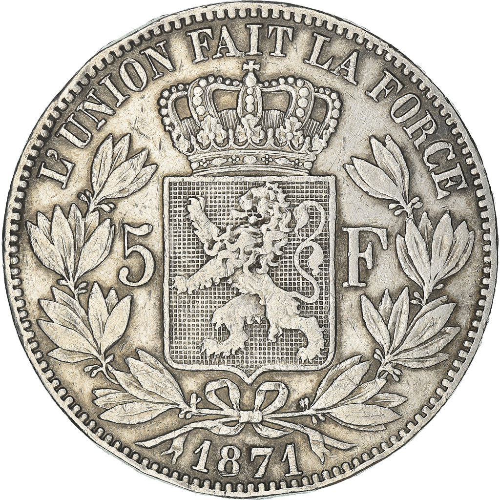 Coin, Belgium, Leopold II, 5 Francs, 5 Frank, 1871, EF(40-45), Silver, KM:24
