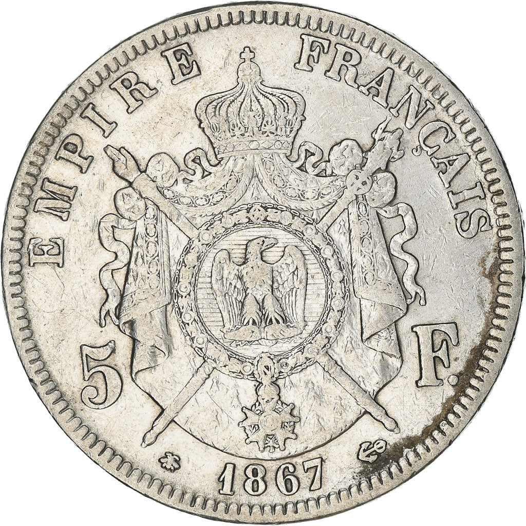 Munten, Frankrijk, Napoléon III, 5 Francs, 1867, Paris, ZF, Zilver, KM:799.1