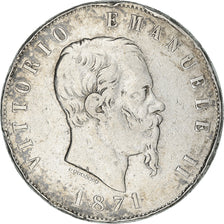 Coin, Italy, Vittorio Emanuele II, 5 Lire, 1871, Milan, VF(20-25), Silver