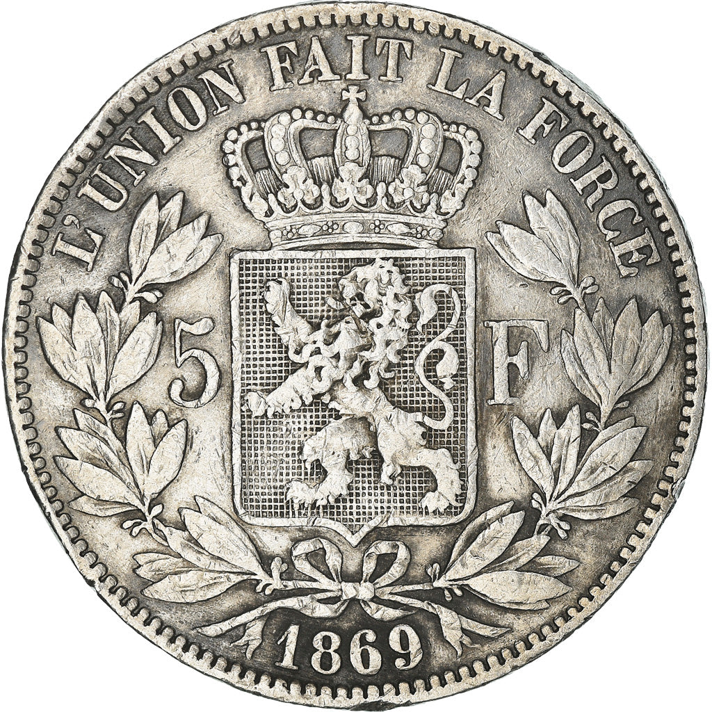 Coin, Belgium, Leopold II, 5 Francs, 5 Frank, 1869, VF(30-35), Silver, KM:24