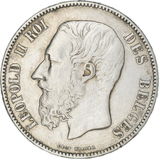 Moeda, Bélgica, Leopold II, 5 Francs, 5 Frank, 1871, EF(40-45), Prata, KM:24