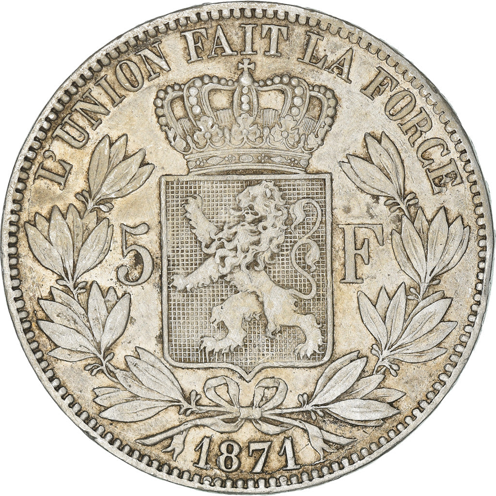 Moeda, Bélgica, Leopold II, 5 Francs, 5 Frank, 1871, EF(40-45), Prata, KM:24