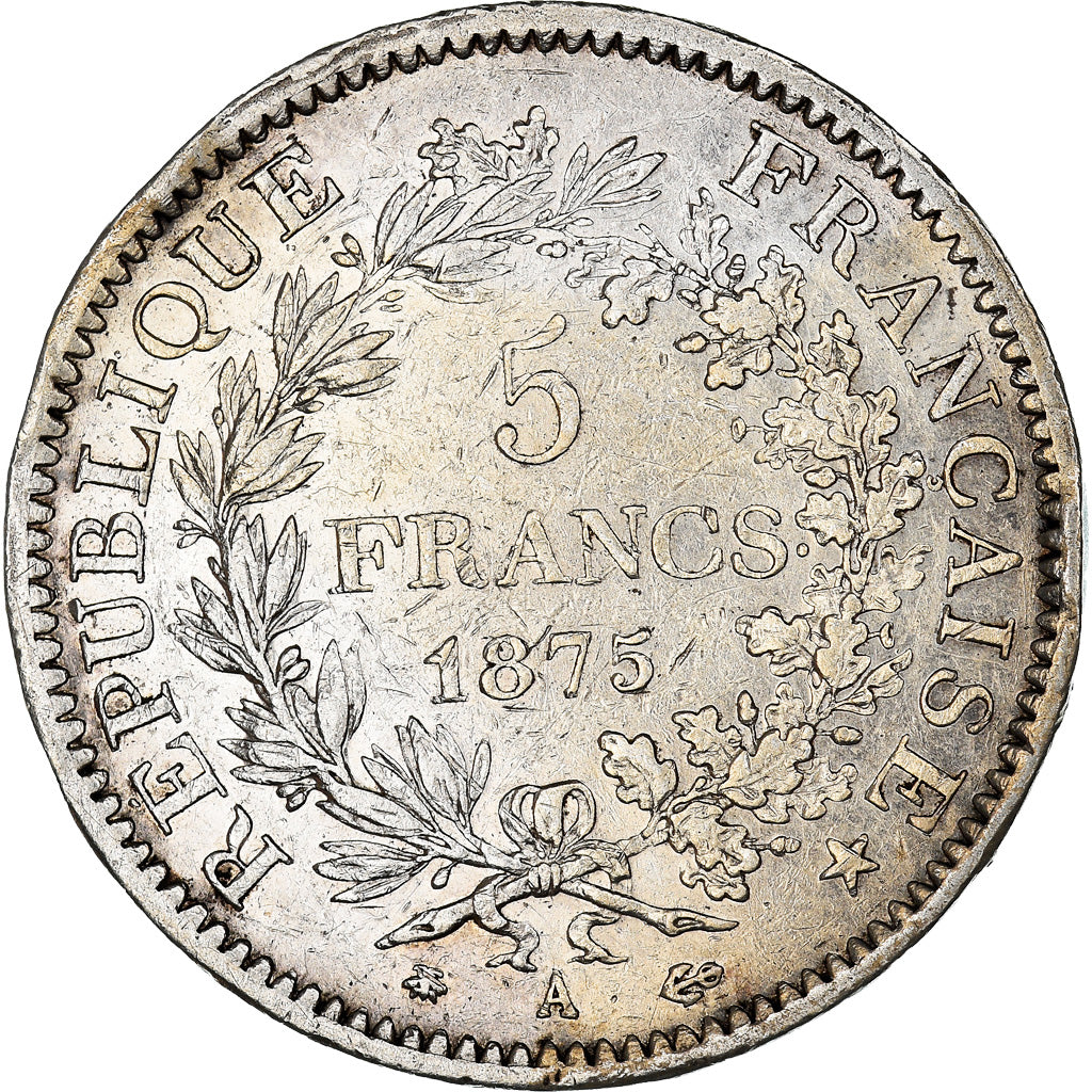 Moneta, Francia, Hercule, 5 Francs, 1875, Paris, MB+, Argento, KM:820.1