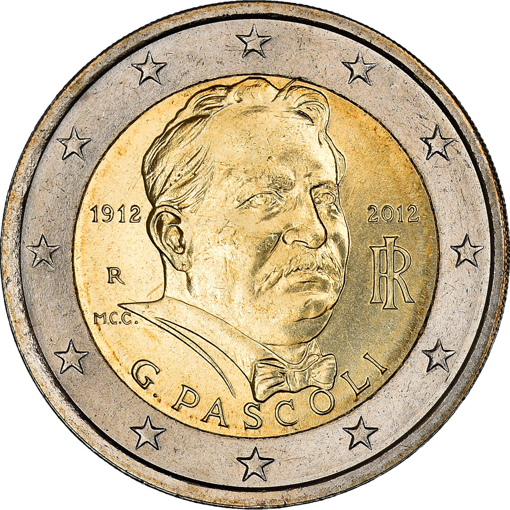 Italy, 2 Euro, Giovanni Pascoli, 2012, Rome, MS(60-62), Bi-Metallic, KM:355