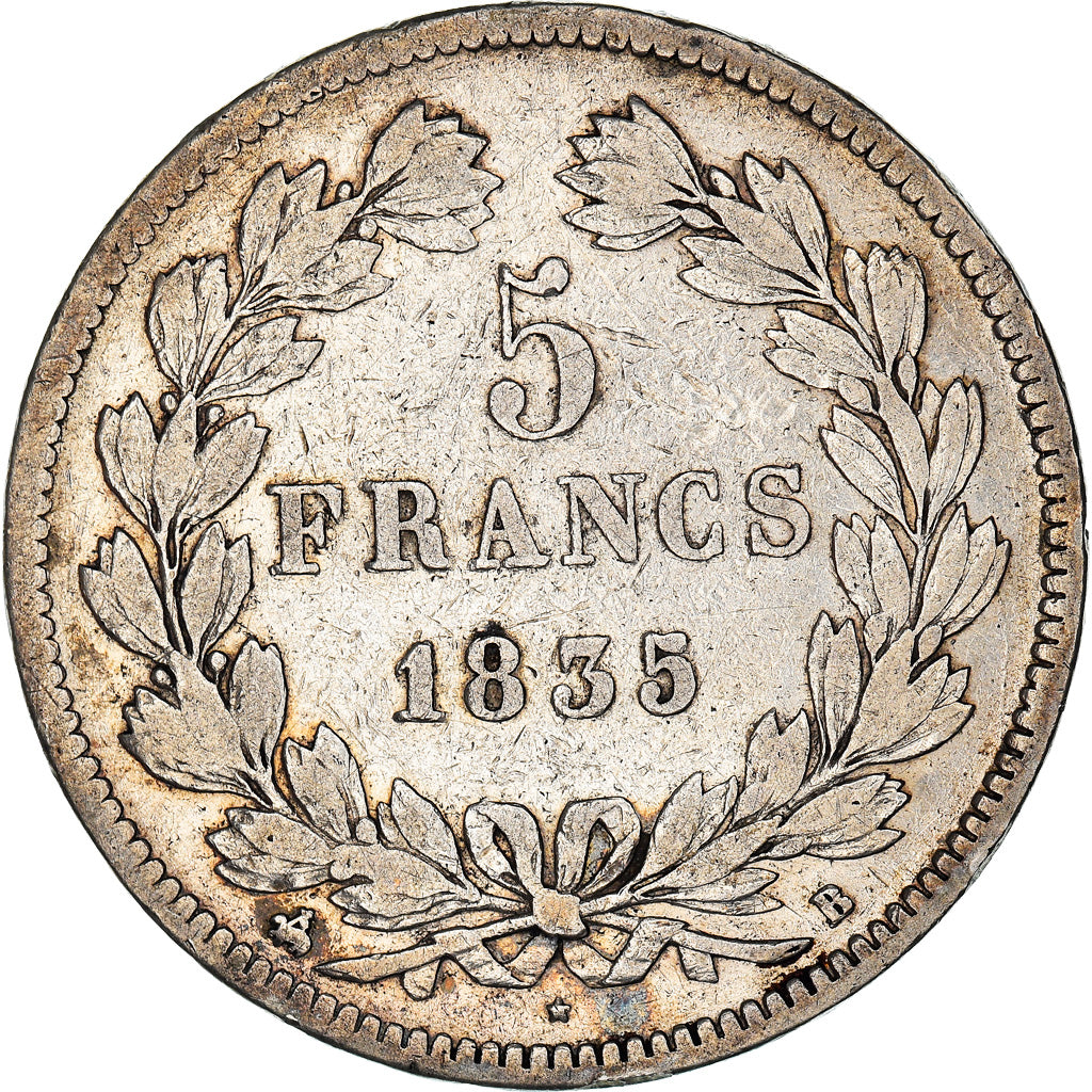 Coin, France, Louis-Philippe, 5 Francs, 1835, Rouen, VF(30-35), Silver