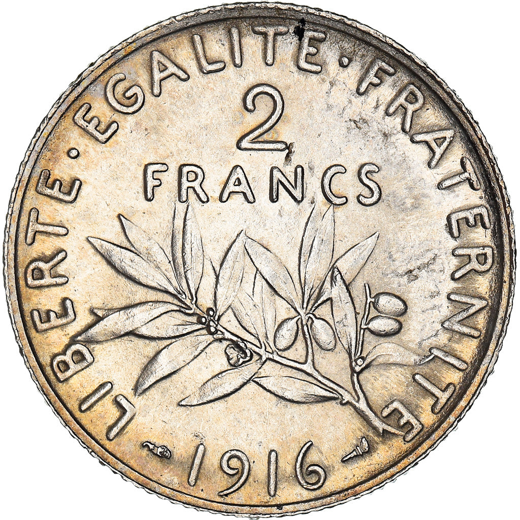 Coin, France, Semeuse, 2 Francs, 1916, Paris, AU(50-53), Silver, KM:845.1