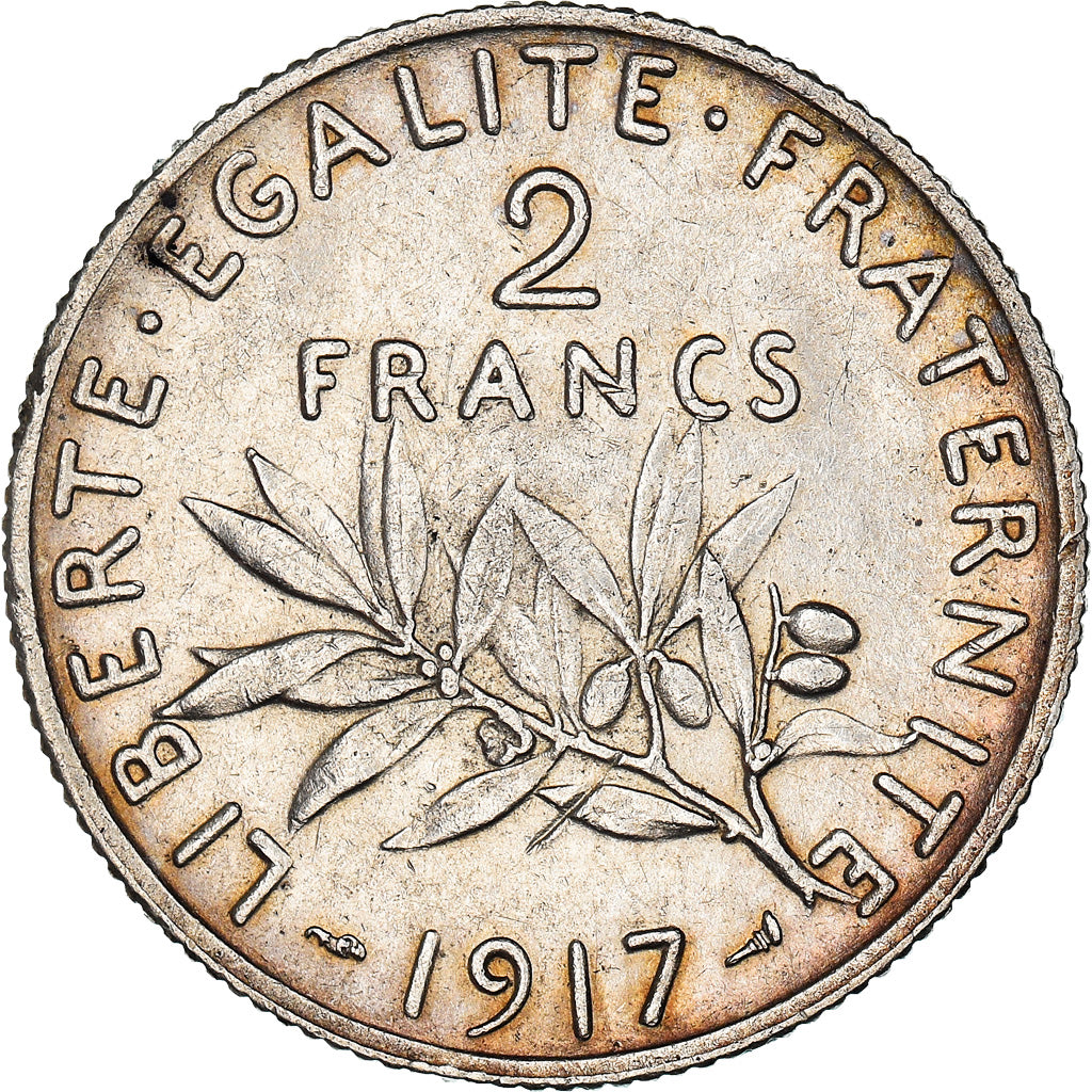 Coin, France, Semeuse, 2 Francs, 1917, Paris, AU(50-53), Silver, KM:845.1