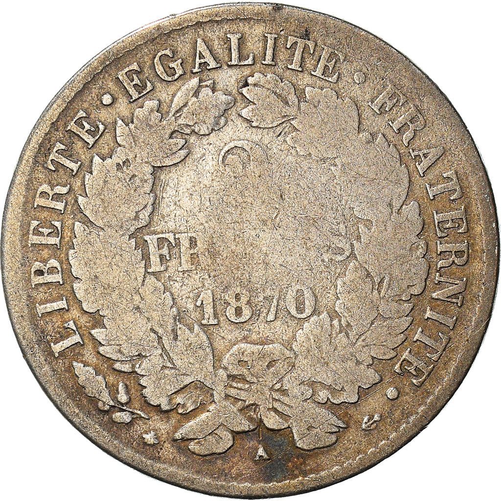 Munten, Frankrijk, Cérès, 2 Francs, 1870, Paris, ZG+, Zilver, KM:817.1