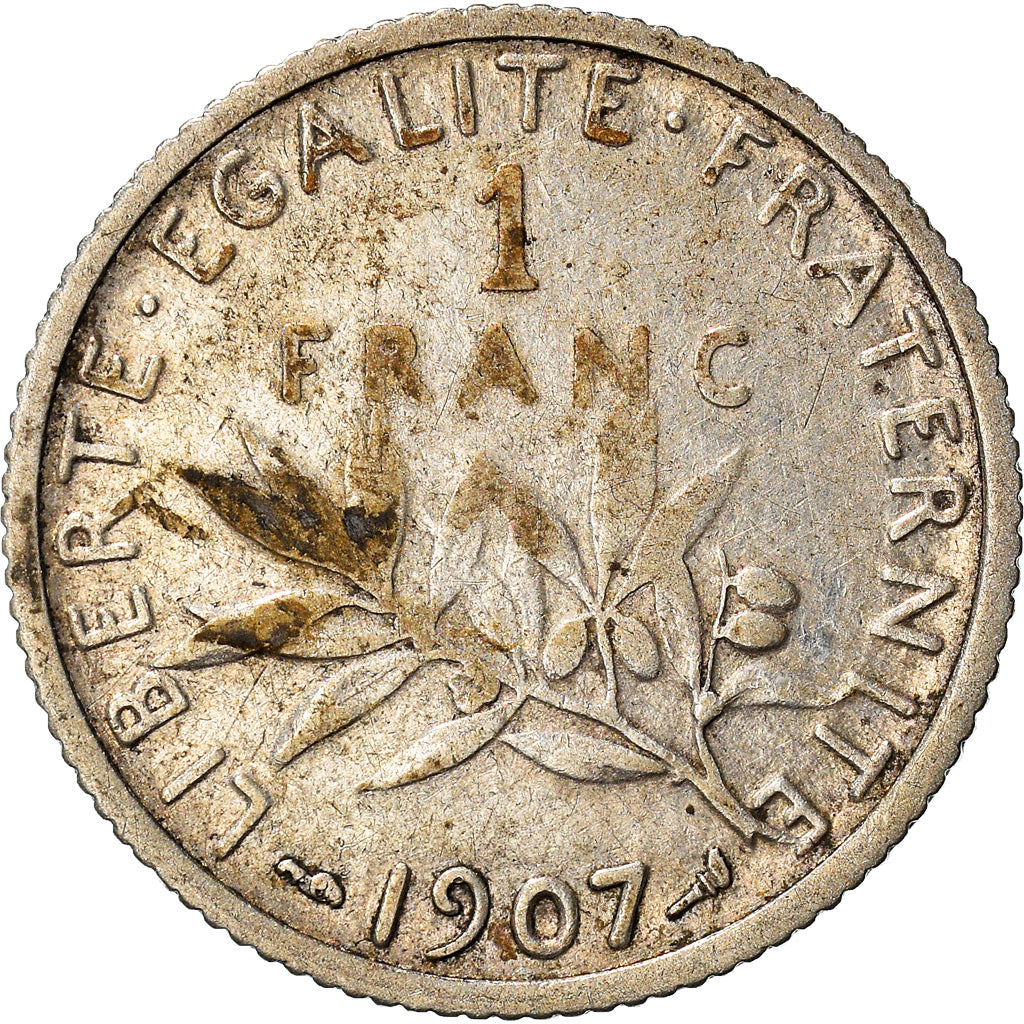 Munten, Frankrijk, Semeuse, Franc, 1907, Paris, FR+, Zilver, KM:844.1