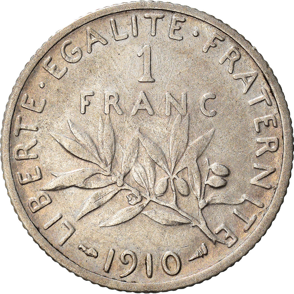 Moeda, França, Semeuse, Franc, 1910, Paris, VF(30-35), Prata, KM:844.1