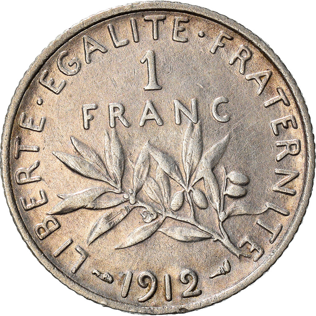 Coin, France, Semeuse, Franc, 1912, Paris, EF(40-45), Silver, KM:844.1