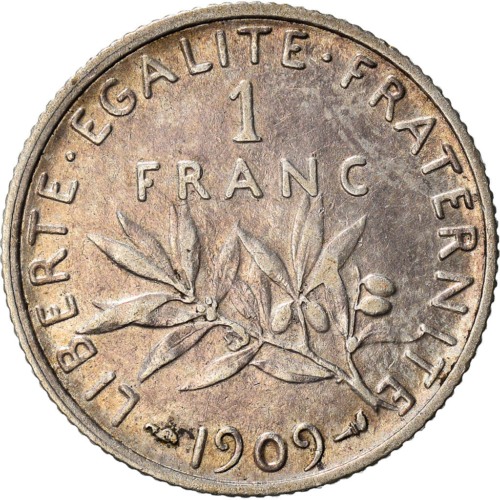 Coin, France, Semeuse, Franc, 1909, Paris, EF(40-45), Silver, KM:844.1