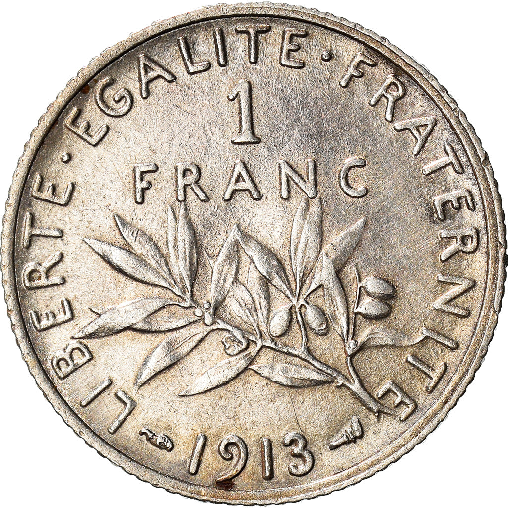 Coin, France, Semeuse, Franc, 1913, Paris, AU(50-53), Silver, KM:844.1