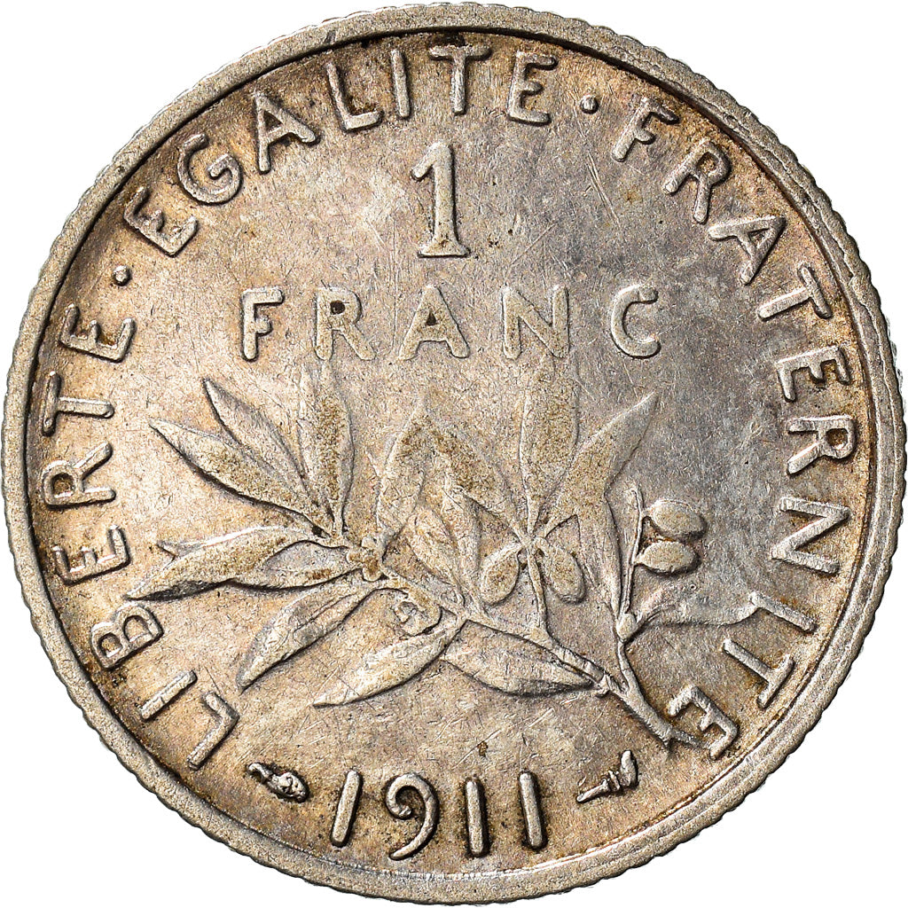 Moneta, Francia, Semeuse, Franc, 1911, Paris, MB+, Argento, KM:844.1