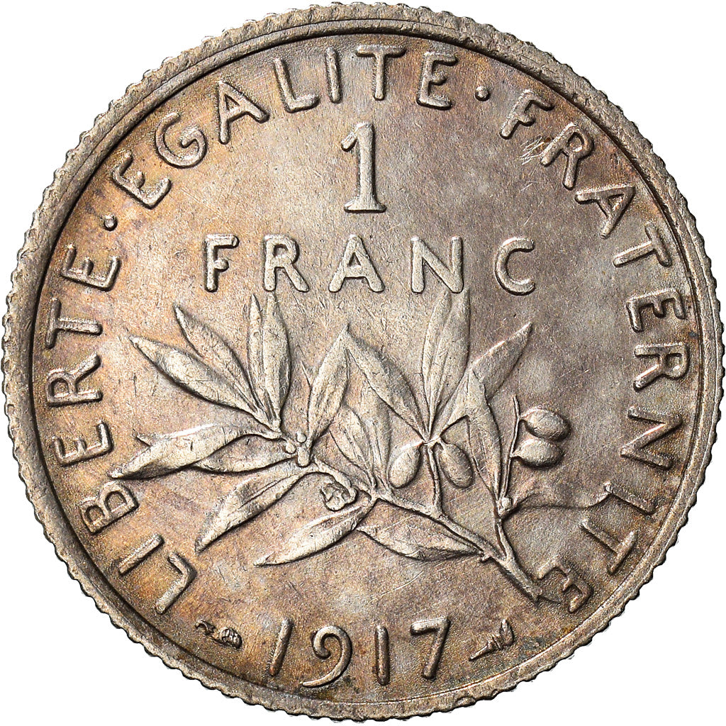 Coin, France, Semeuse, Franc, 1917, Paris, AU(50-53), Silver, KM:844.1