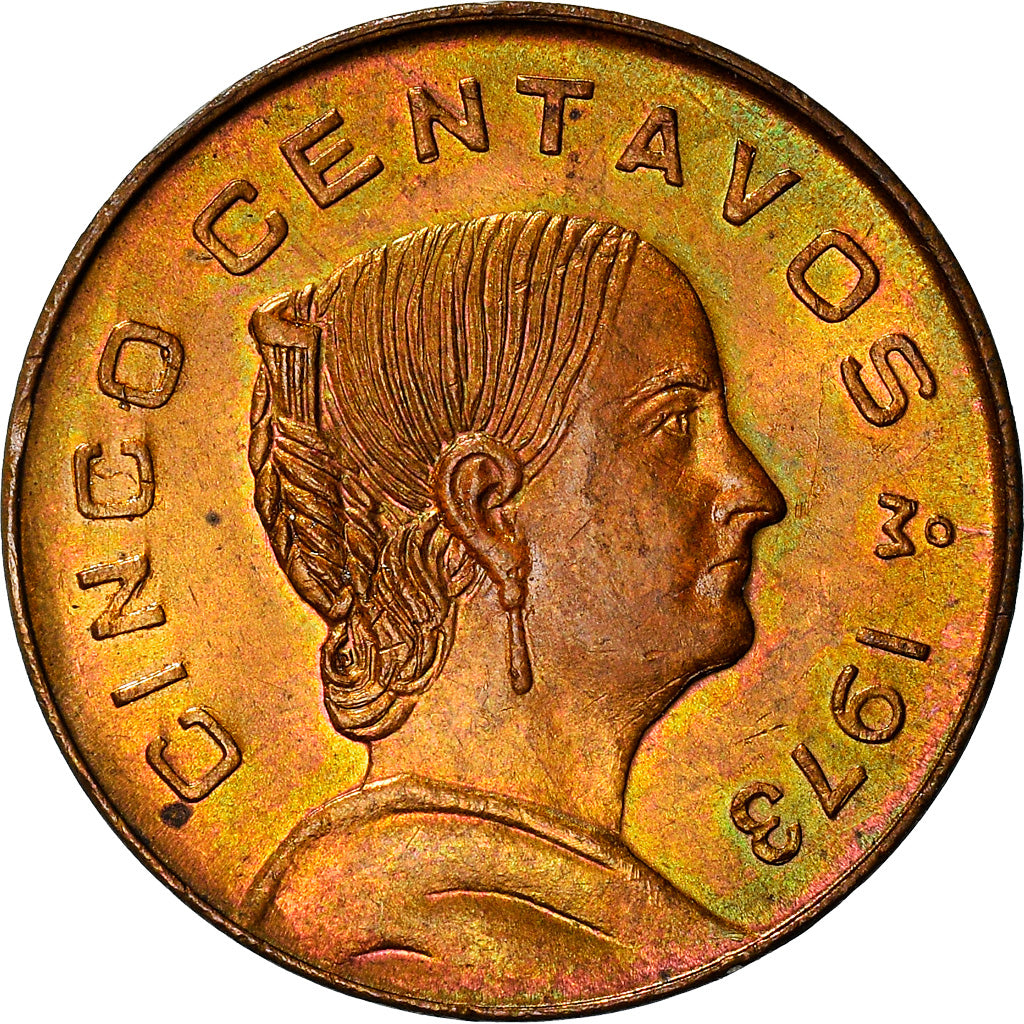 Coin, Mexico, 5 Centavos, 1973, Mexico City, AU(55-58), Brass, KM:427