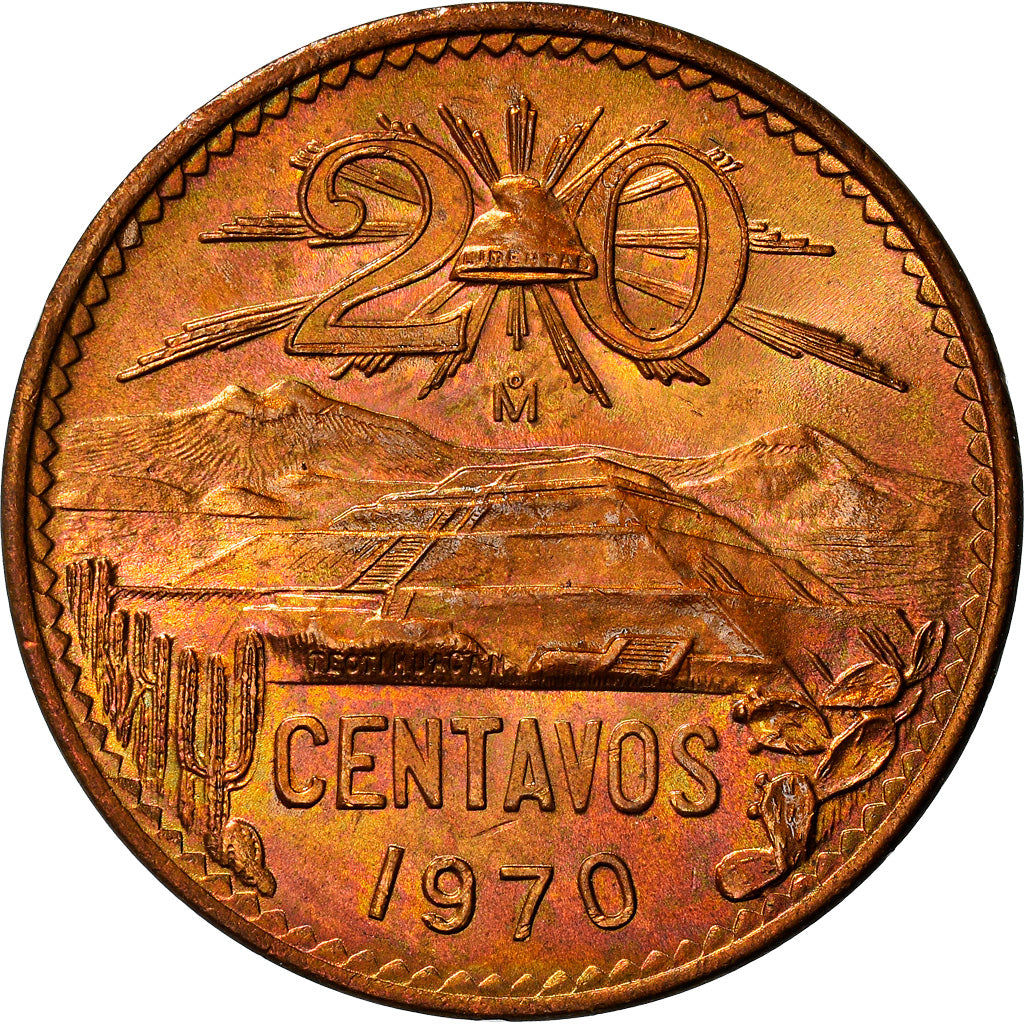 Coin, Mexico, 20 Centavos, 1970, Mexico City, AU(55-58), Bronze, KM:440