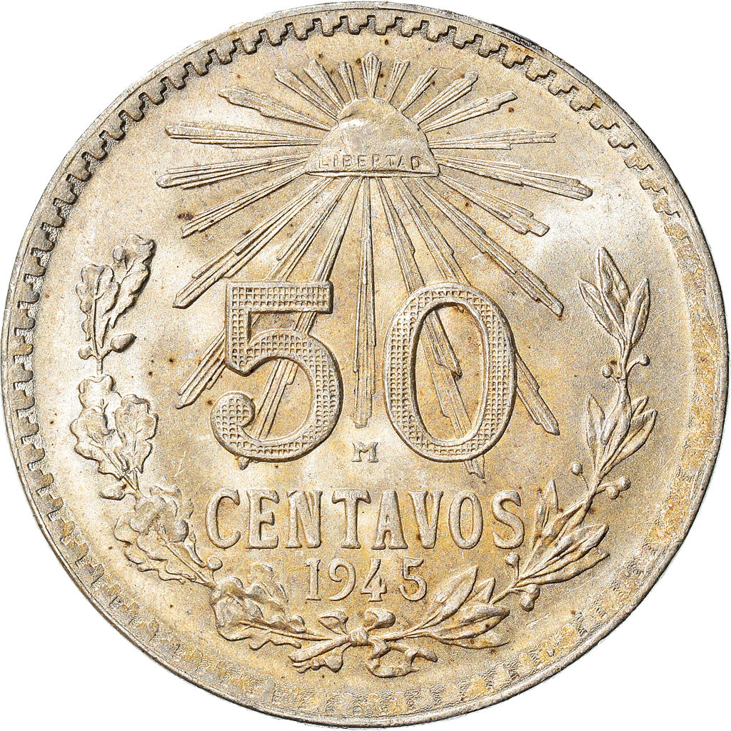 Coin, Mexico, 50 Centavos, 1945, Mexico City, AU(55-58), Silver, KM:447