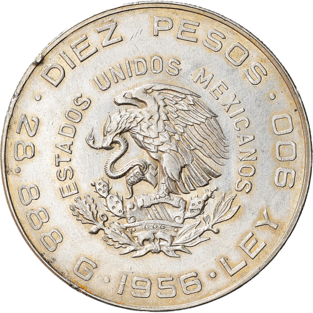 Coin, Mexico, 10 Pesos, 1956, Mexico City, AU(55-58), Silver, KM:474
