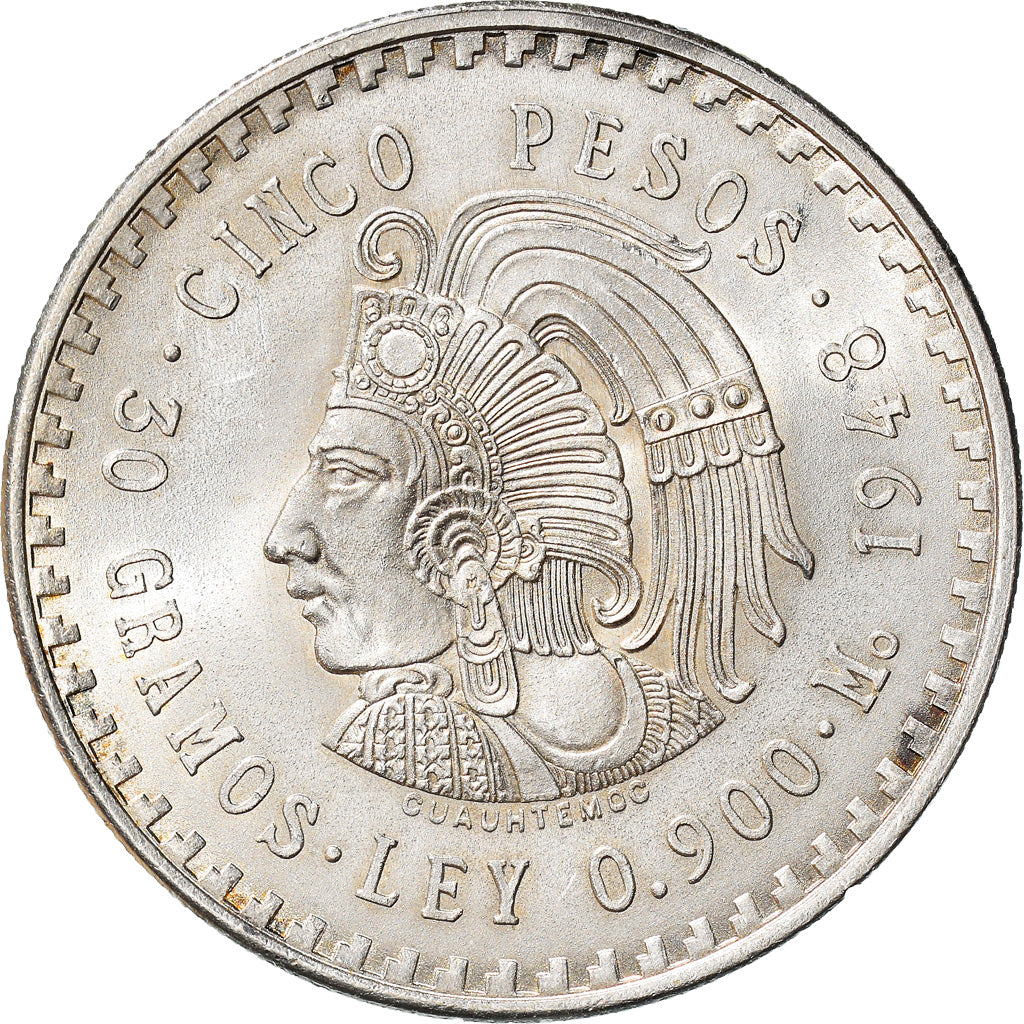Moneta, Messico, 5 Pesos, 1948, Mexico City, SPL-, Argento, KM:465