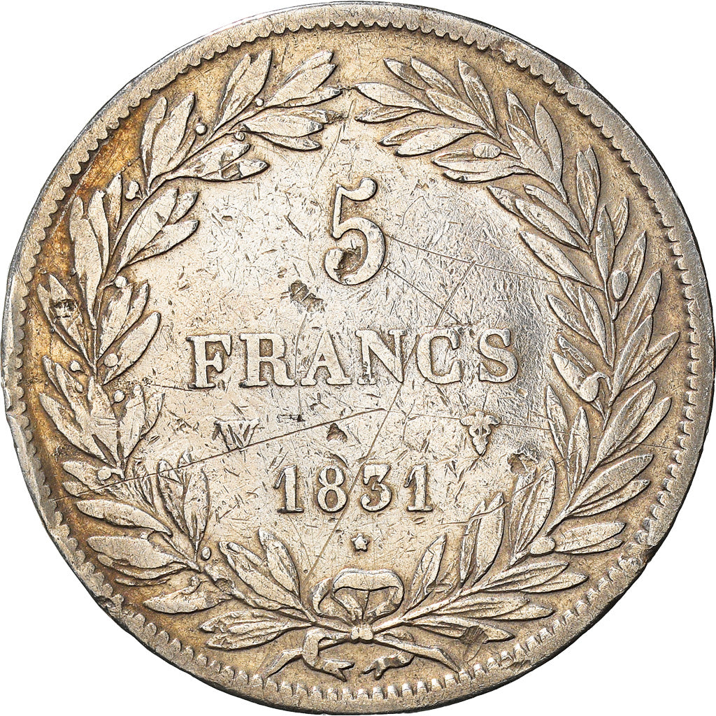 Coin, France, Louis-Philippe, 5 Francs, 1831, Lille, VF(20-25), Silver