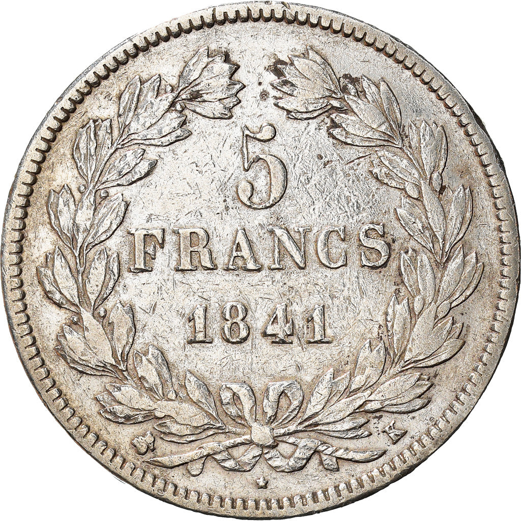 Moneda, Francia, Louis-Philippe, 5 Francs, 1841, Bordeaux, BC+, Plata, KM:749.7