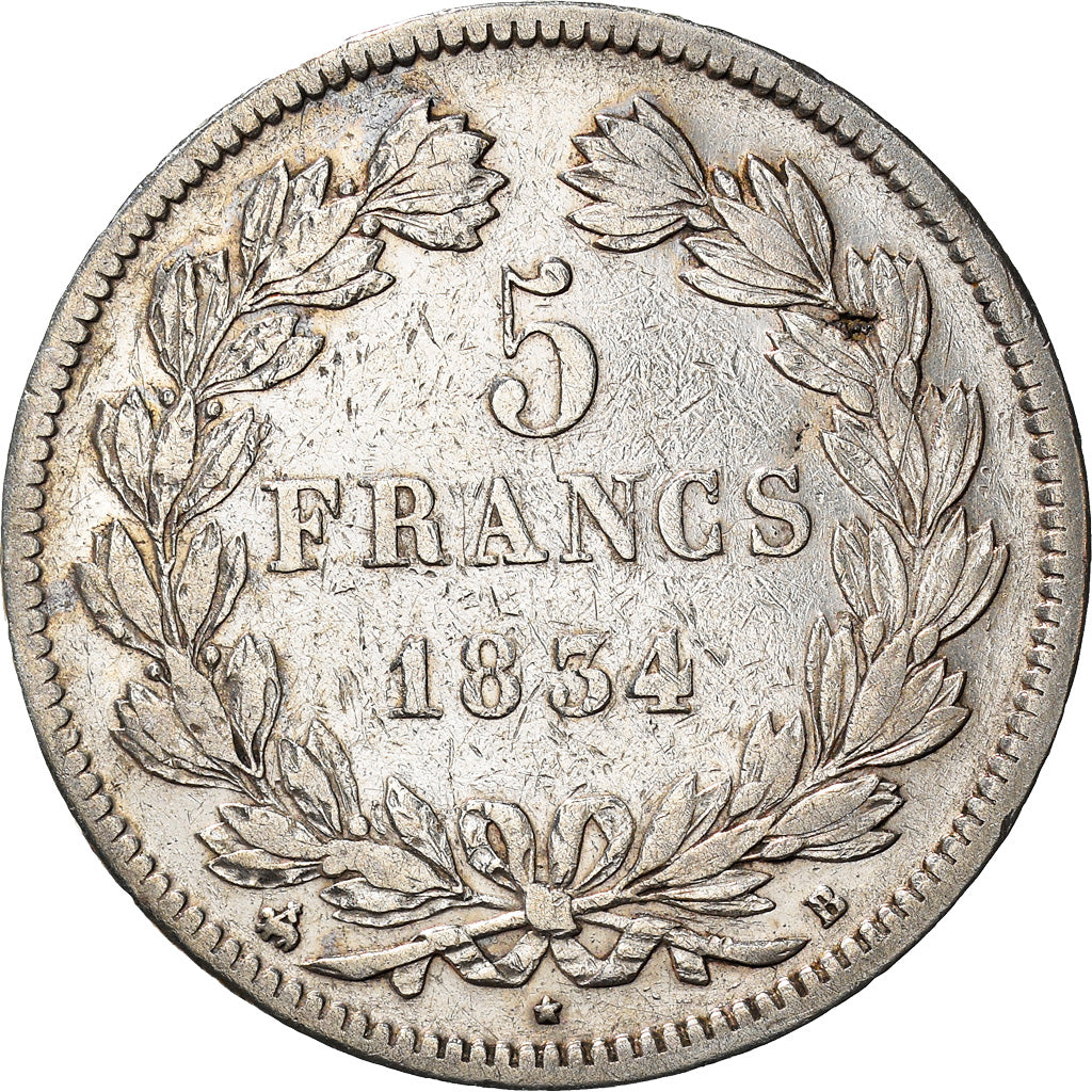 Monnaie, France, Louis-Philippe, 5 Francs, 1834, Rouen, TB+, Argent