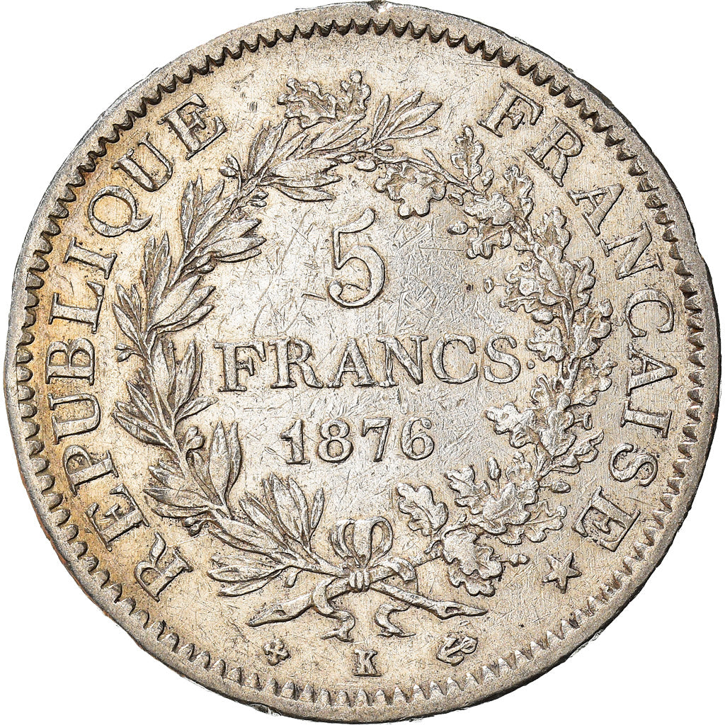 Coin, France, Hercule, 5 Francs, 1876, Bordeaux, VF(30-35), Silver, KM:820.2