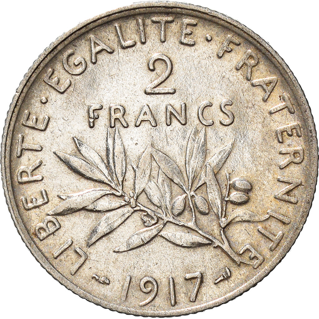 Coin, France, Semeuse, 2 Francs, 1917, Paris, AU(50-53), Silver, KM:845.1