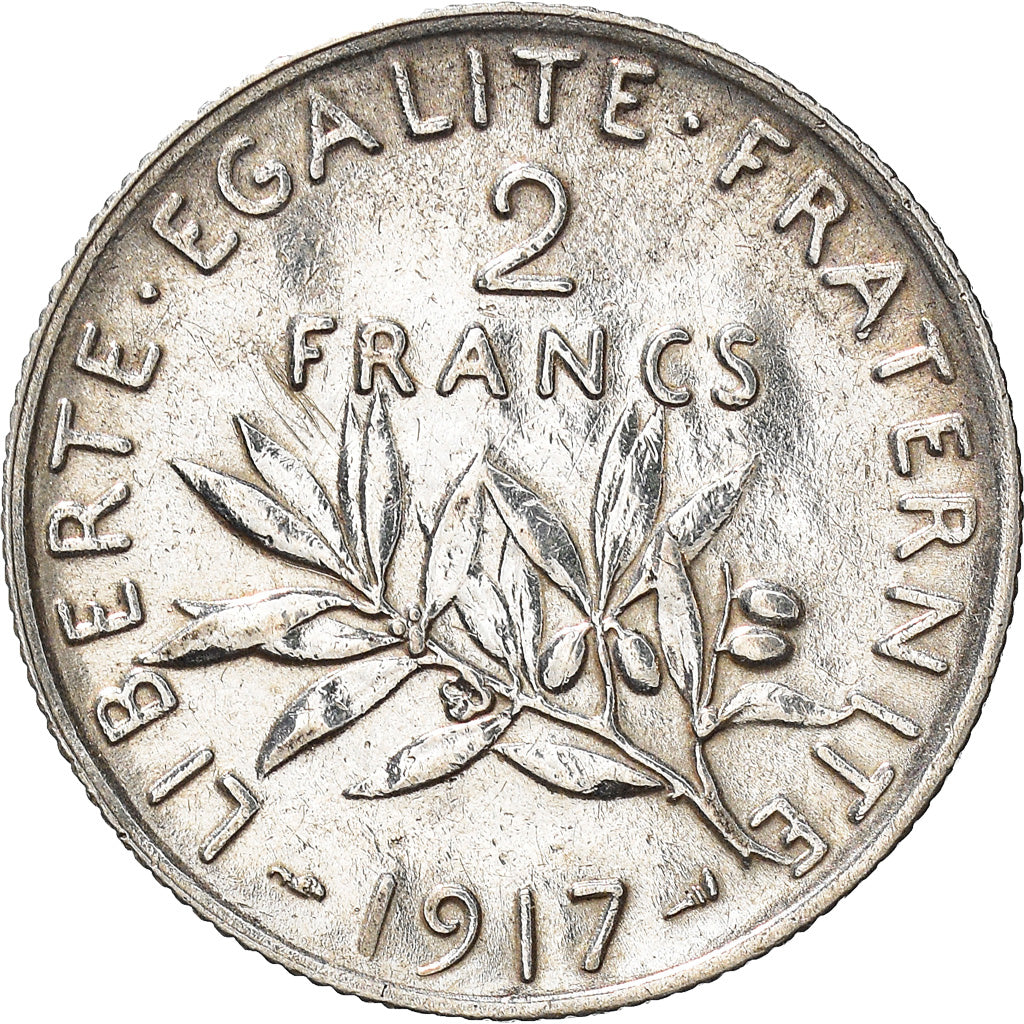 Coin, France, Semeuse, 2 Francs, 1917, Paris, AU(50-53), Silver, KM:845.1