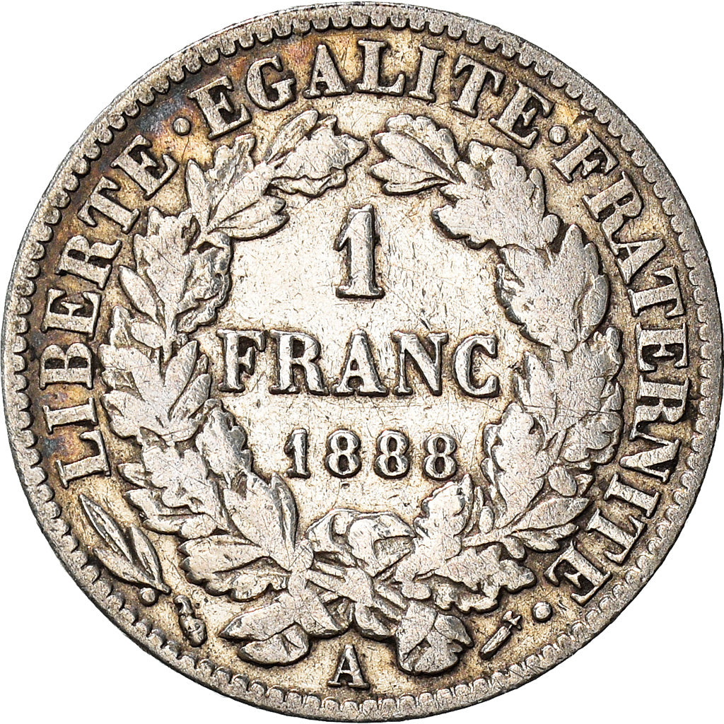 Moneta, Francia, Cérès, Franc, 1888, Paris, MB, Argento, KM:822.1