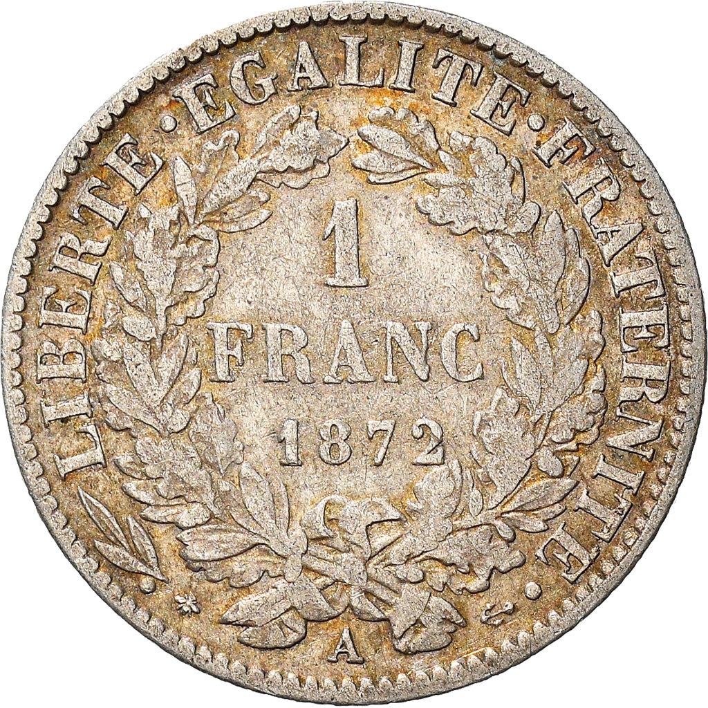 Coin, France, Cérès, Franc, 1872, Paris, VF(30-35), Silver, KM:822.1